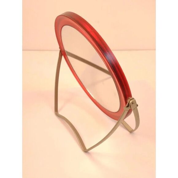 Cosmetic Mirror swivel style Red Plastic and Metal Stand Retro - Picture 11 of 16